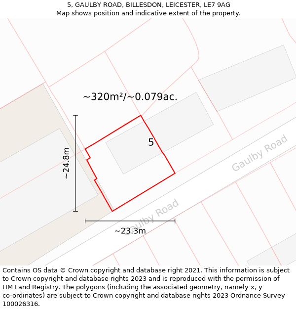 5, GAULBY ROAD, BILLESDON, LEICESTER, LE7 9AG: Plot and title map