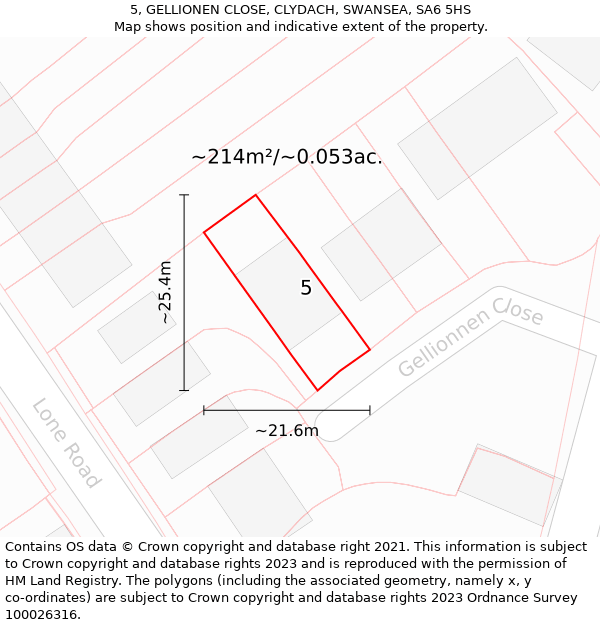 5, GELLIONEN CLOSE, CLYDACH, SWANSEA, SA6 5HS: Plot and title map