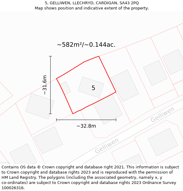 5, GELLIWEN, LLECHRYD, CARDIGAN, SA43 2PQ: Plot and title map