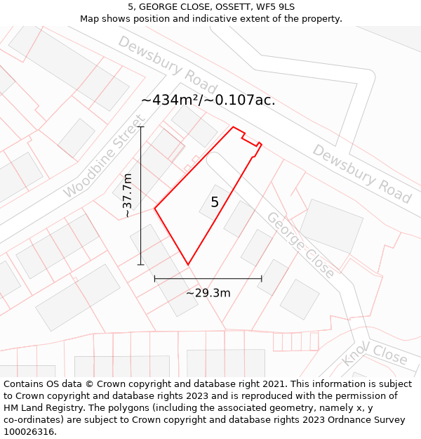 5, GEORGE CLOSE, OSSETT, WF5 9LS: Plot and title map