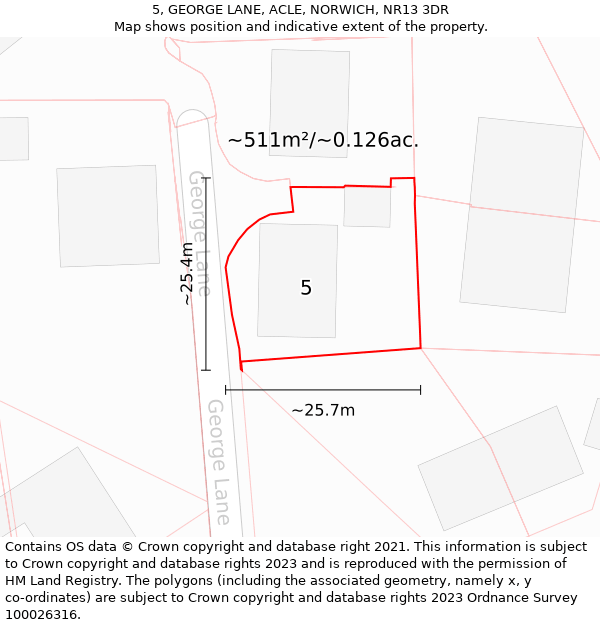 5, GEORGE LANE, ACLE, NORWICH, NR13 3DR: Plot and title map