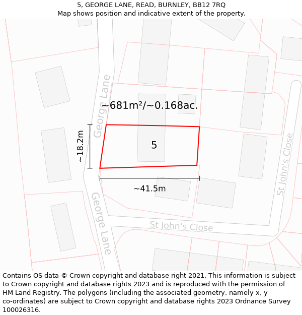 5, GEORGE LANE, READ, BURNLEY, BB12 7RQ: Plot and title map