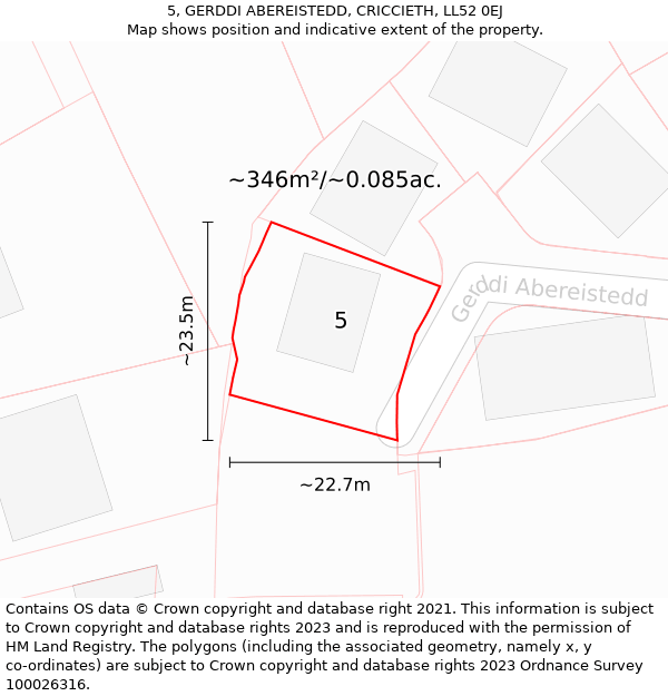 5, GERDDI ABEREISTEDD, CRICCIETH, LL52 0EJ: Plot and title map