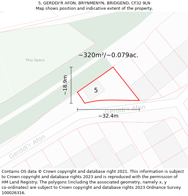 5, GERDDI'R AFON, BRYNMENYN, BRIDGEND, CF32 9LN: Plot and title map