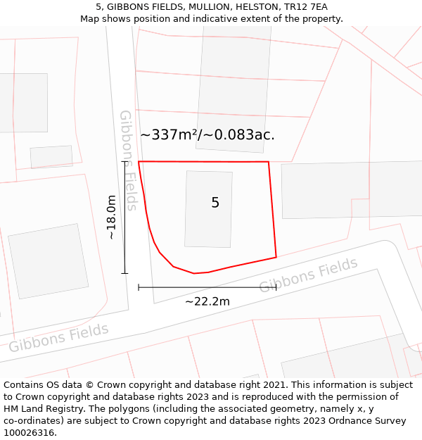 5, GIBBONS FIELDS, MULLION, HELSTON, TR12 7EA: Plot and title map