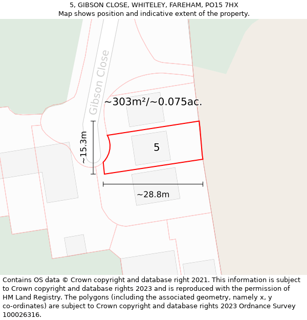 5, GIBSON CLOSE, WHITELEY, FAREHAM, PO15 7HX: Plot and title map