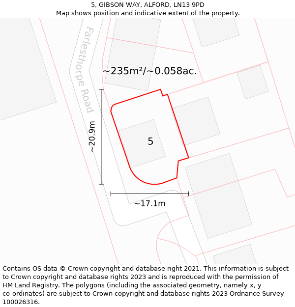 5, GIBSON WAY, ALFORD, LN13 9PD: Plot and title map