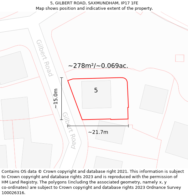 5, GILBERT ROAD, SAXMUNDHAM, IP17 1FE: Plot and title map