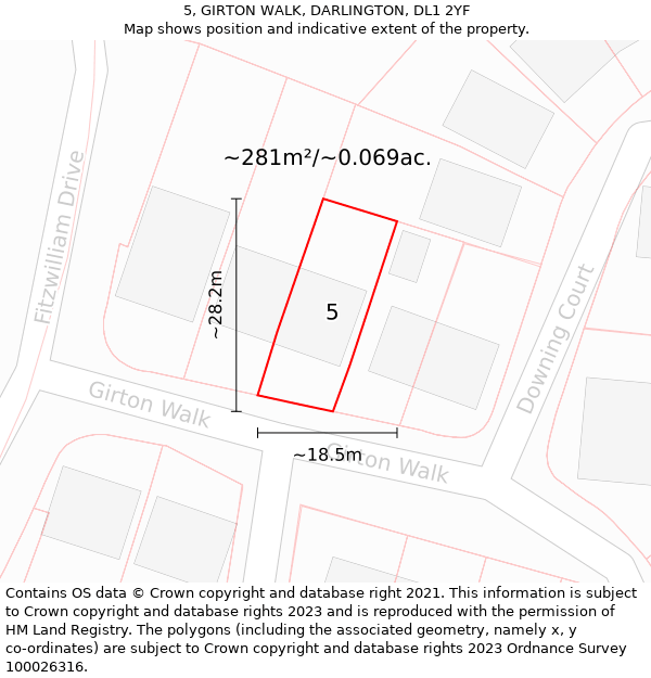 5, GIRTON WALK, DARLINGTON, DL1 2YF: Plot and title map