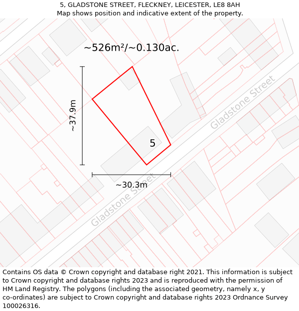 5, GLADSTONE STREET, FLECKNEY, LEICESTER, LE8 8AH: Plot and title map