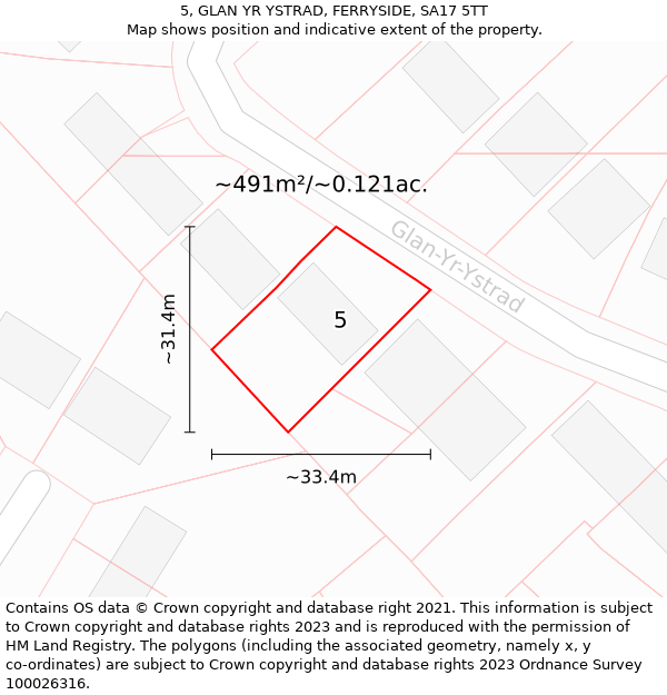 5, GLAN YR YSTRAD, FERRYSIDE, SA17 5TT: Plot and title map