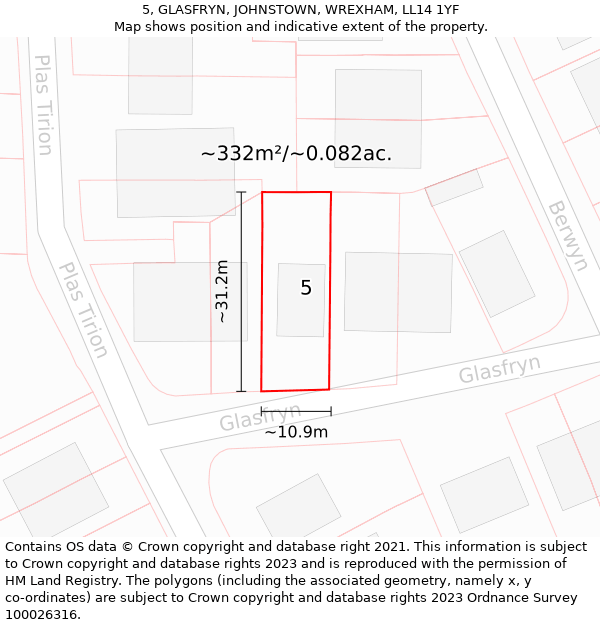 5, GLASFRYN, JOHNSTOWN, WREXHAM, LL14 1YF: Plot and title map