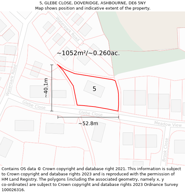 5, GLEBE CLOSE, DOVERIDGE, ASHBOURNE, DE6 5NY: Plot and title map