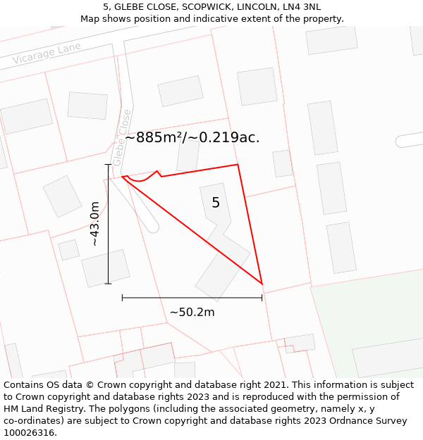 5, GLEBE CLOSE, SCOPWICK, LINCOLN, LN4 3NL: Plot and title map