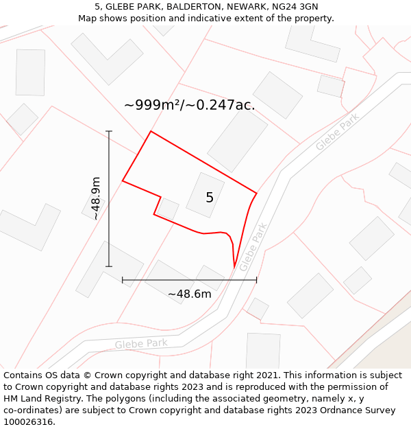 5, GLEBE PARK, BALDERTON, NEWARK, NG24 3GN: Plot and title map