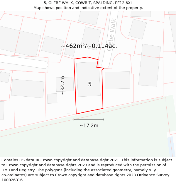 5, GLEBE WALK, COWBIT, SPALDING, PE12 6XL: Plot and title map