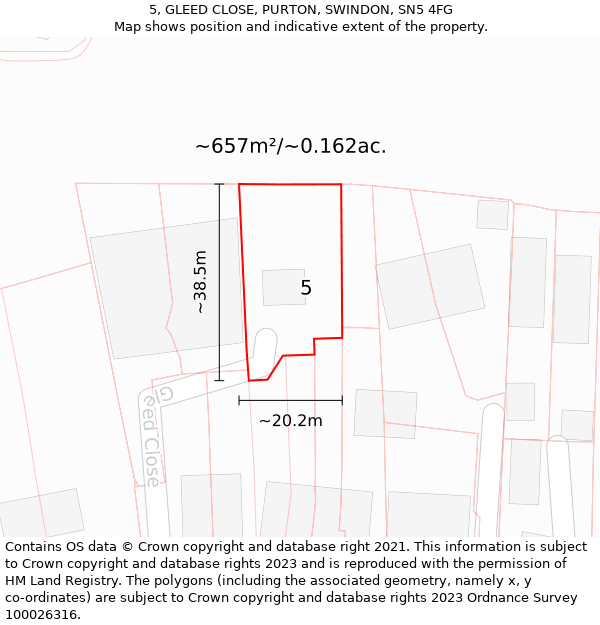 5, GLEED CLOSE, PURTON, SWINDON, SN5 4FG: Plot and title map