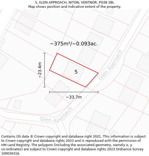 5, GLEN APPROACH, NITON, VENTNOR, PO38 2BL: Plot and title map