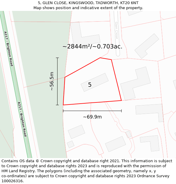 5, GLEN CLOSE, KINGSWOOD, TADWORTH, KT20 6NT: Plot and title map