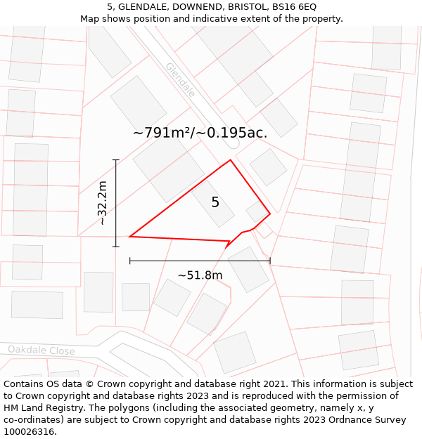 5, GLENDALE, DOWNEND, BRISTOL, BS16 6EQ: Plot and title map