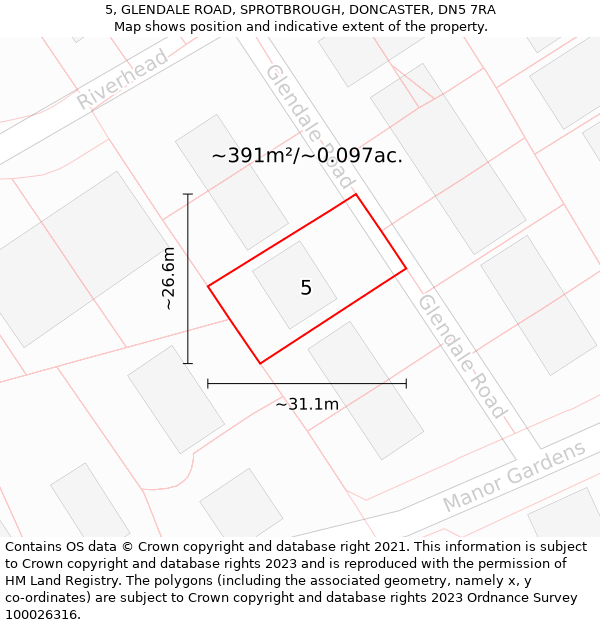 5, GLENDALE ROAD, SPROTBROUGH, DONCASTER, DN5 7RA: Plot and title map