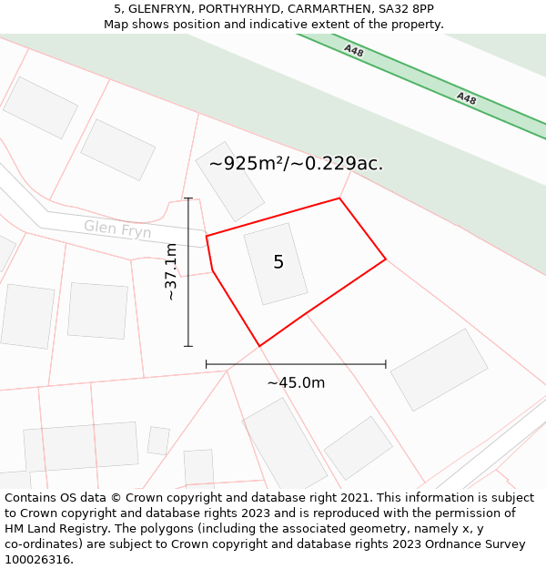 5, GLENFRYN, PORTHYRHYD, CARMARTHEN, SA32 8PP: Plot and title map