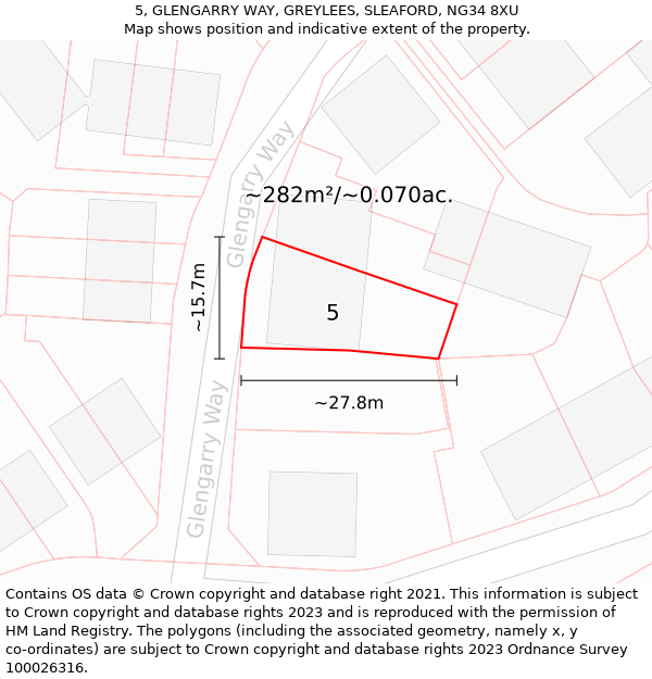 5, GLENGARRY WAY, GREYLEES, SLEAFORD, NG34 8XU: Plot and title map