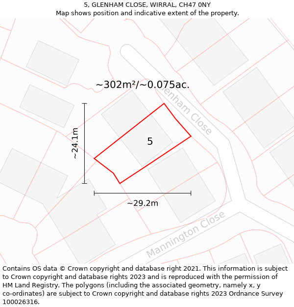 5, GLENHAM CLOSE, WIRRAL, CH47 0NY: Plot and title map