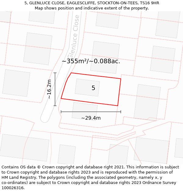 5, GLENLUCE CLOSE, EAGLESCLIFFE, STOCKTON-ON-TEES, TS16 9HR: Plot and title map