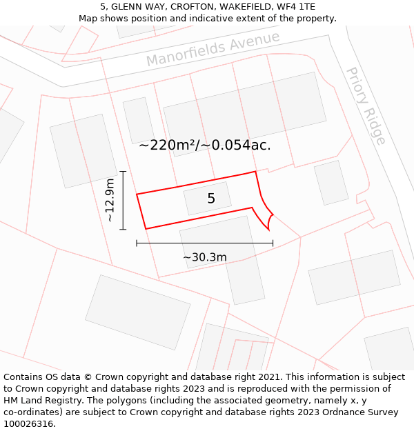 5, GLENN WAY, CROFTON, WAKEFIELD, WF4 1TE: Plot and title map