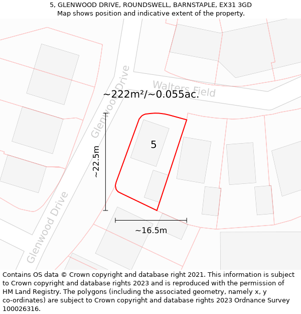 5, GLENWOOD DRIVE, ROUNDSWELL, BARNSTAPLE, EX31 3GD: Plot and title map