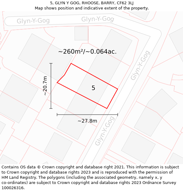 5, GLYN Y GOG, RHOOSE, BARRY, CF62 3LJ: Plot and title map