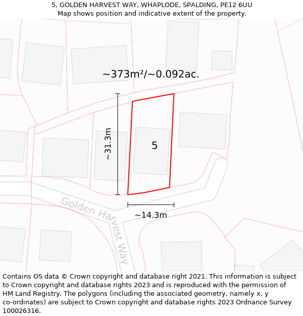 5, GOLDEN HARVEST WAY, WHAPLODE, SPALDING, PE12 6UU: Plot and title map