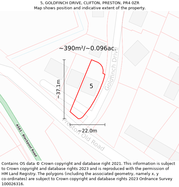 5, GOLDFINCH DRIVE, CLIFTON, PRESTON, PR4 0ZR: Plot and title map