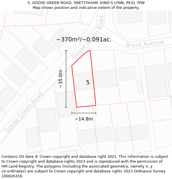 5, GOOSE GREEN ROAD, SNETTISHAM, KING'S LYNN, PE31 7PW: Plot and title map