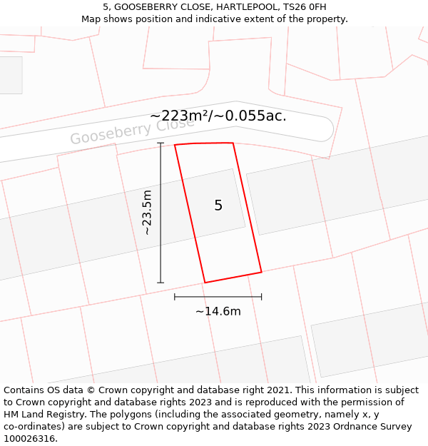 5, GOOSEBERRY CLOSE, HARTLEPOOL, TS26 0FH: Plot and title map