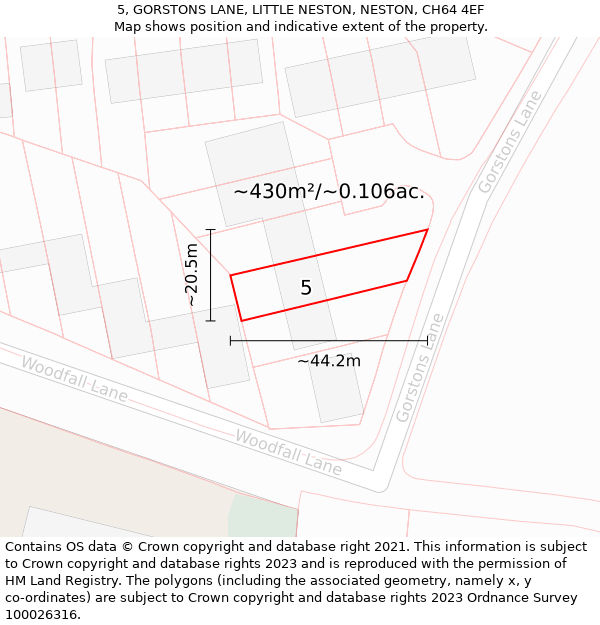 5, GORSTONS LANE, LITTLE NESTON, NESTON, CH64 4EF: Plot and title map