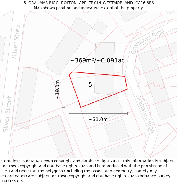 5, GRAHAMS RIGG, BOLTON, APPLEBY-IN-WESTMORLAND, CA16 6BS: Plot and title map