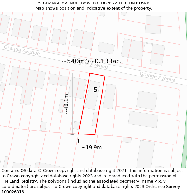 5, GRANGE AVENUE, BAWTRY, DONCASTER, DN10 6NR: Plot and title map