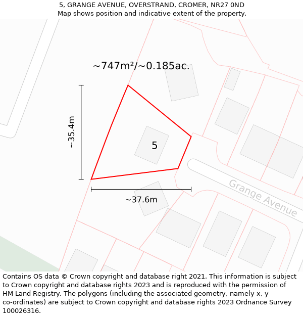 5, GRANGE AVENUE, OVERSTRAND, CROMER, NR27 0ND: Plot and title map