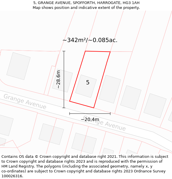 5, GRANGE AVENUE, SPOFFORTH, HARROGATE, HG3 1AH: Plot and title map