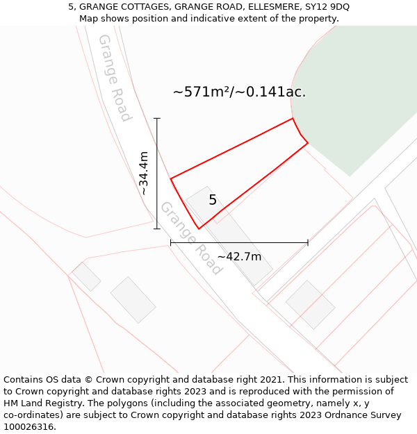 5, GRANGE COTTAGES, GRANGE ROAD, ELLESMERE, SY12 9DQ: Plot and title map