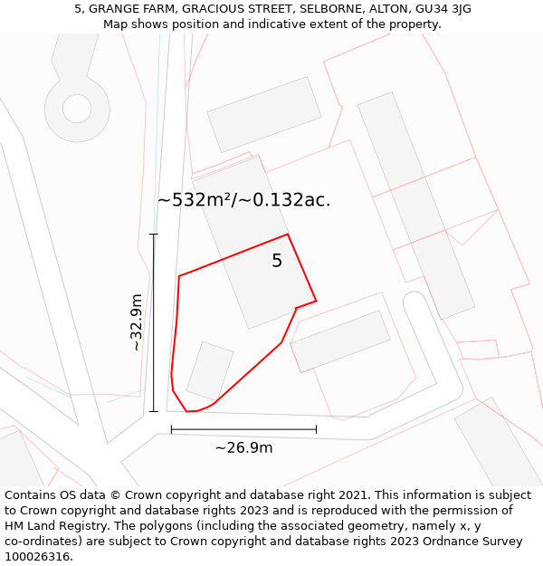 5, GRANGE FARM, GRACIOUS STREET, SELBORNE, ALTON, GU34 3JG: Plot and title map