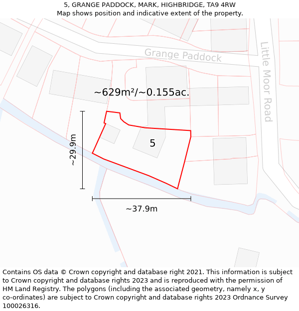 5, GRANGE PADDOCK, MARK, HIGHBRIDGE, TA9 4RW: Plot and title map