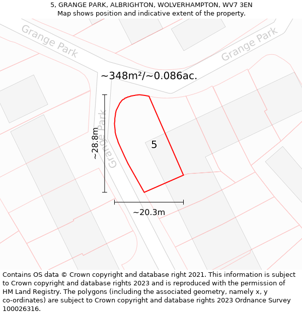 5, GRANGE PARK, ALBRIGHTON, WOLVERHAMPTON, WV7 3EN: Plot and title map