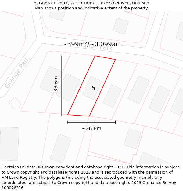 5, GRANGE PARK, WHITCHURCH, ROSS-ON-WYE, HR9 6EA: Plot and title map