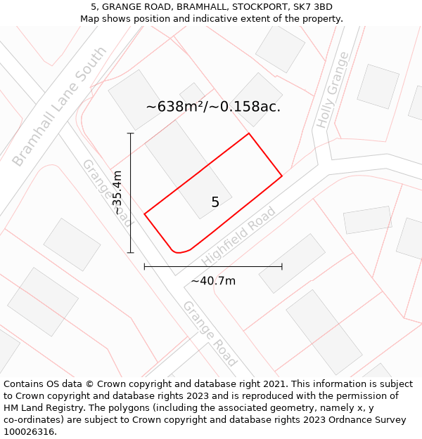 5, GRANGE ROAD, BRAMHALL, STOCKPORT, SK7 3BD: Plot and title map