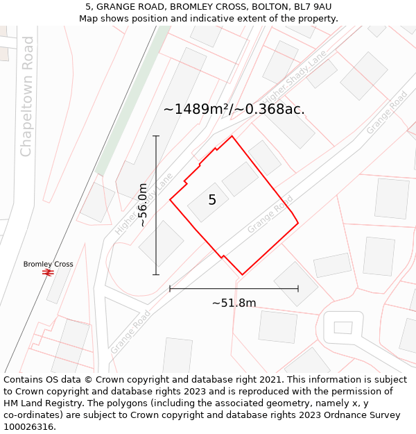 5, GRANGE ROAD, BROMLEY CROSS, BOLTON, BL7 9AU: Plot and title map