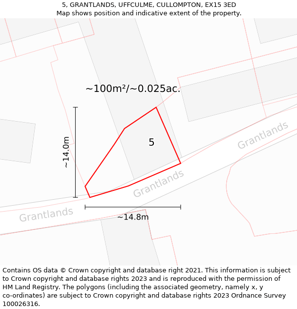 5, GRANTLANDS, UFFCULME, CULLOMPTON, EX15 3ED: Plot and title map