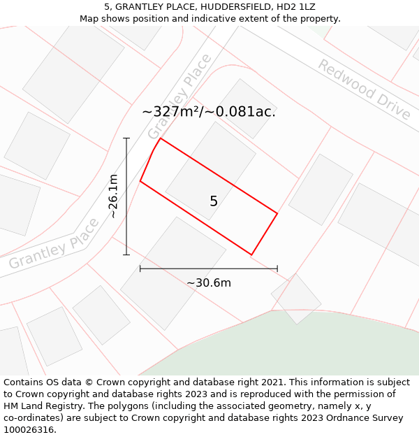 5, GRANTLEY PLACE, HUDDERSFIELD, HD2 1LZ: Plot and title map